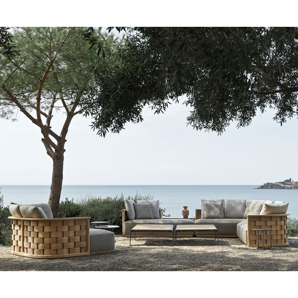 Дизайнерский уличный диван из массива дерева с плетеной спинкой PALINFRASCA Sofa