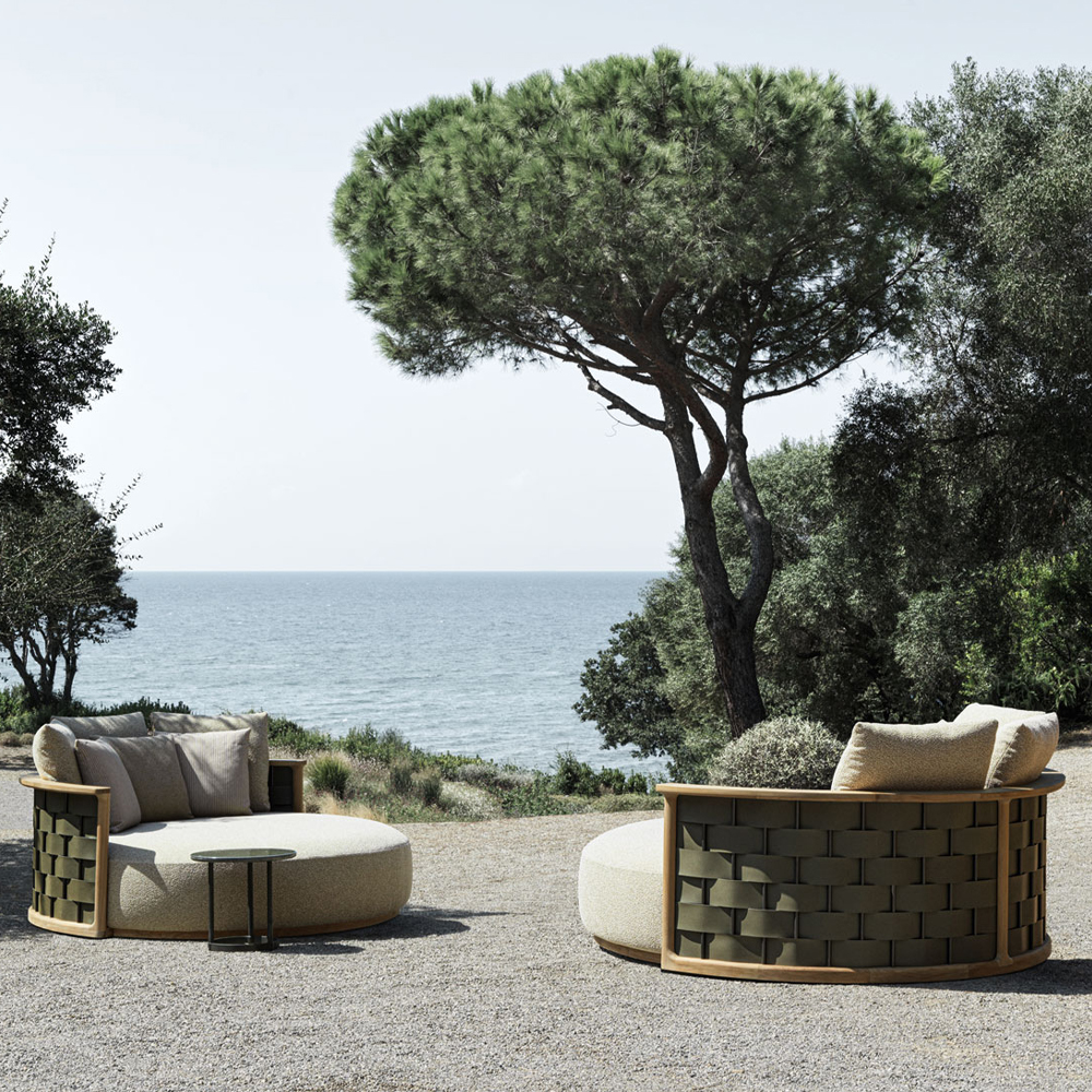 Дизайнерский уличный диван из массива дерева с плетеной спинкой PALINFRASCA Sofa