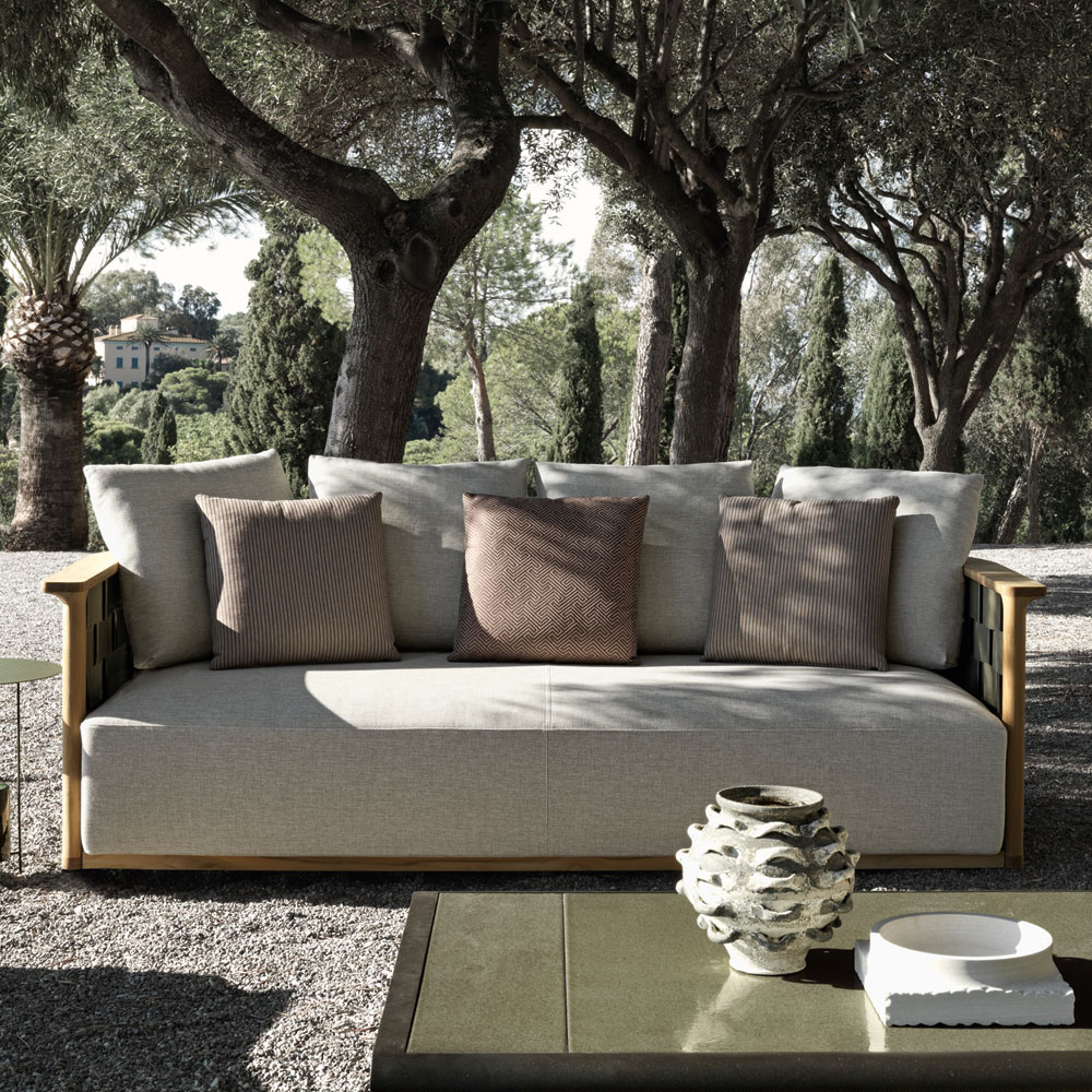 Дизайнерский уличный диван из массива дерева с плетеной спинкой PALINFRASCA Sofa