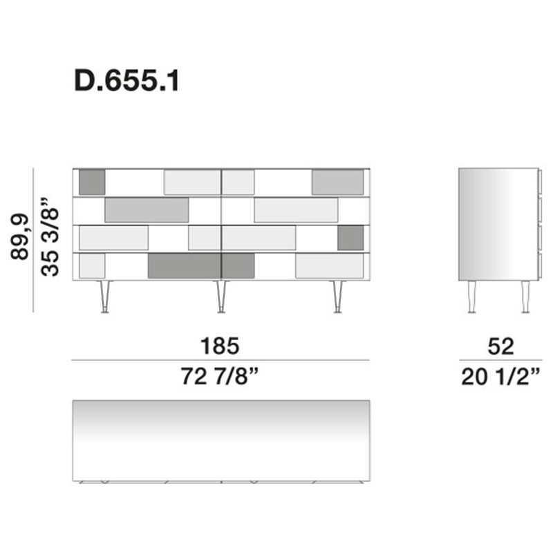 Дизайнерский широкий комод с ящиками Gio Ponti D.655.1 D.655.2 Chest of Drawers