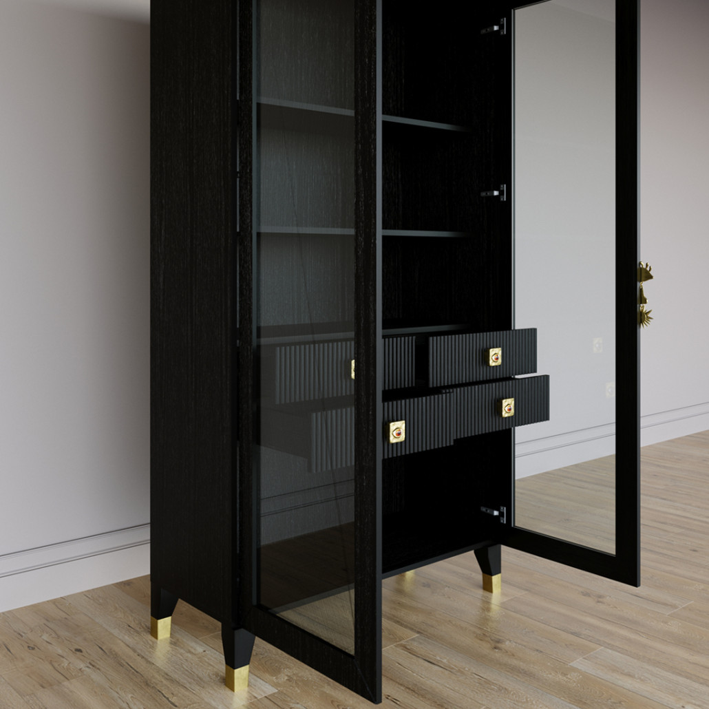 Дизайнерский шкаф витрина Elsa Dreams Black с 4-мя ящиками