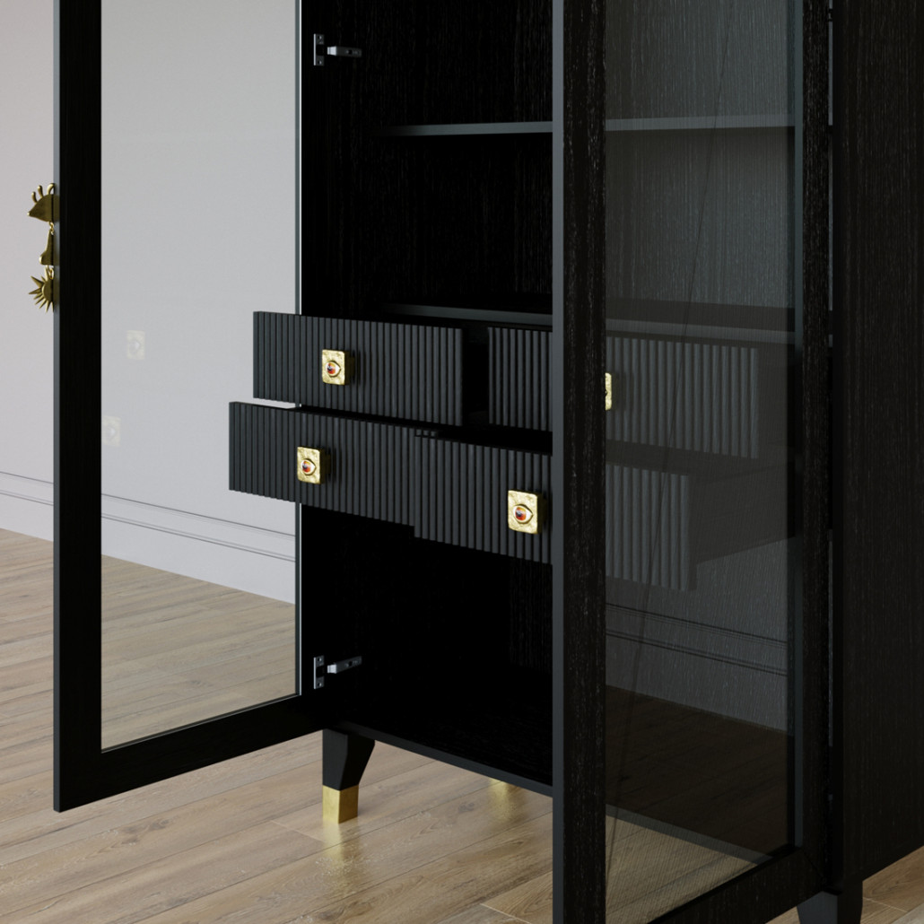 Дизайнерский шкаф витрина Elsa Dreams Black с 4-мя ящиками