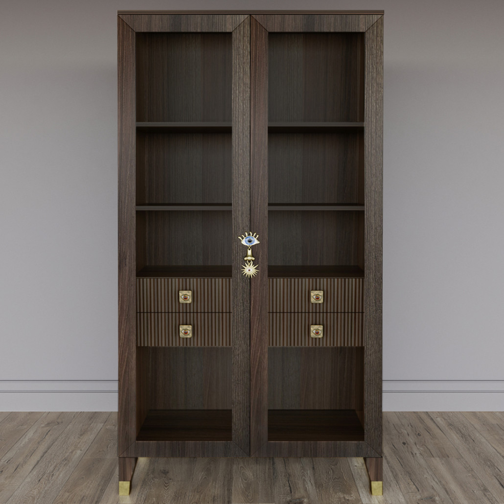 Дизайнерский шкаф витрина Elsa Dreams Walnut с 4-мя ящиками