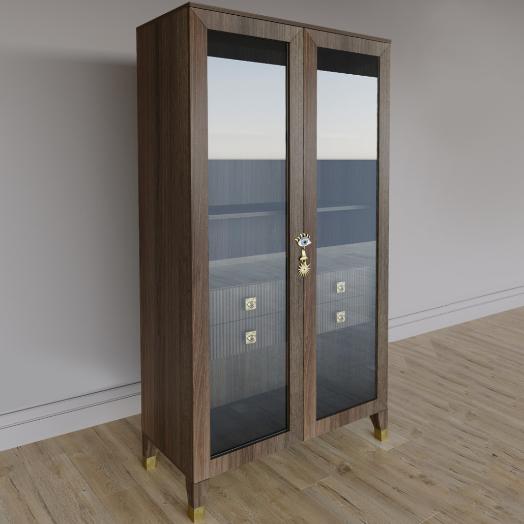 Дизайнерский шкаф витрина Elsa Dreams Walnut с 4-мя ящиками
