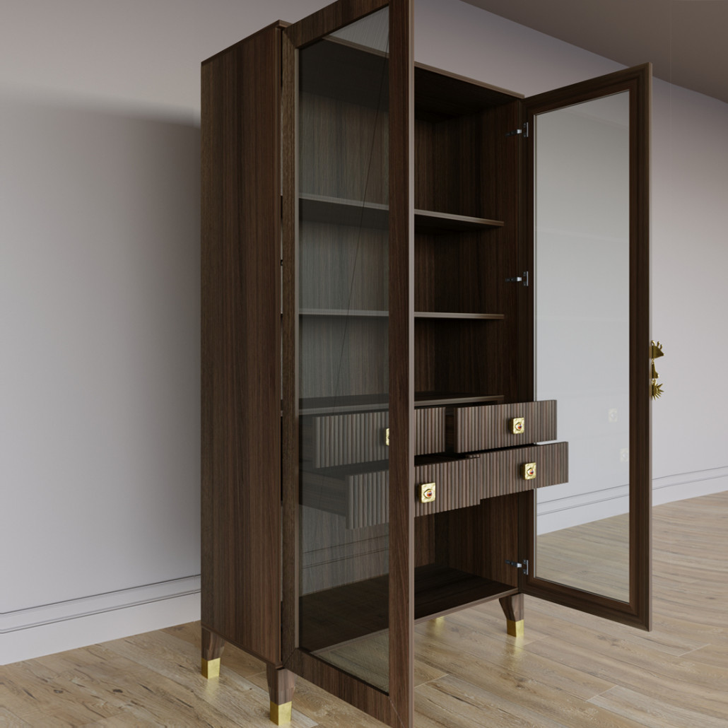Дизайнерский шкаф витрина Elsa Dreams Walnut с 4-мя ящиками