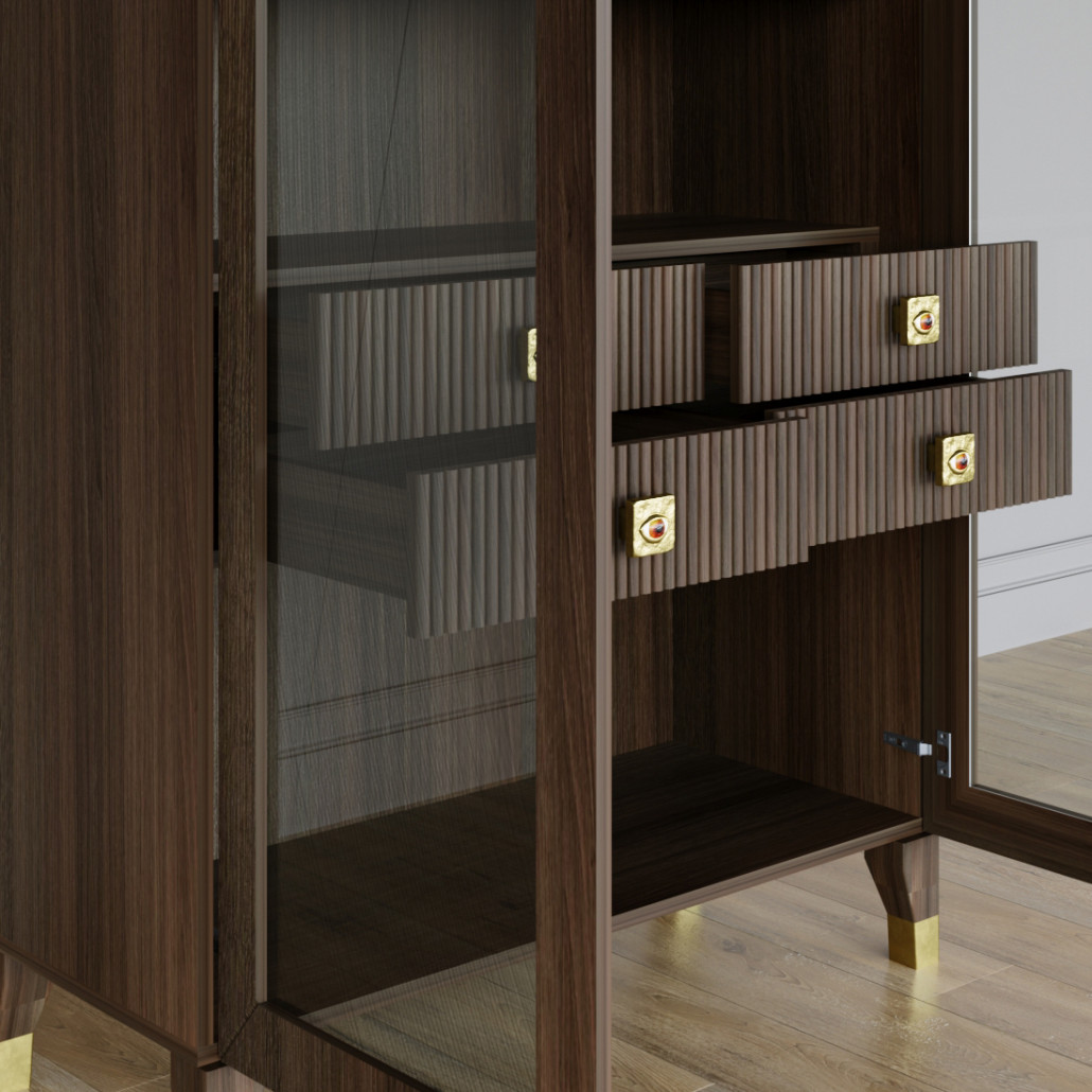 Дизайнерский шкаф витрина Elsa Dreams Walnut с 4-мя ящиками