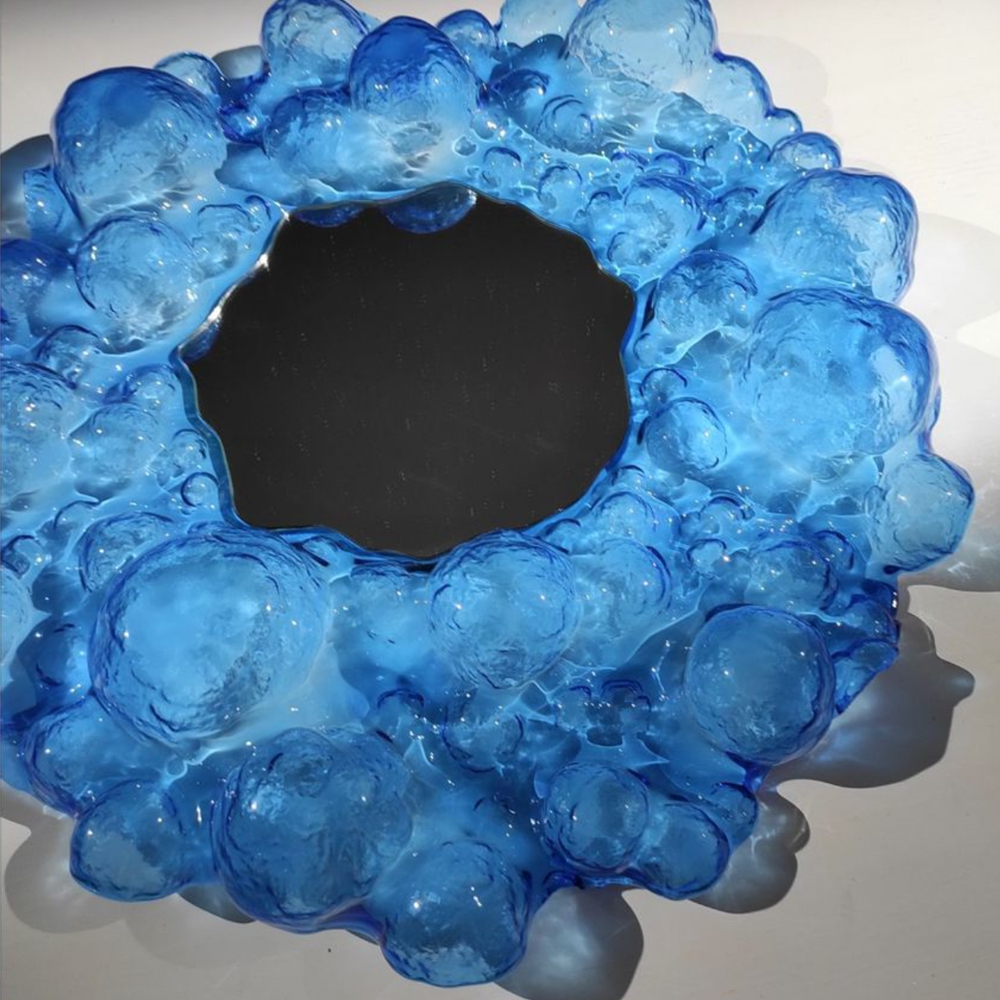 Дизайнерское Зеркало из синего стекла Blue Bubbles Mirror