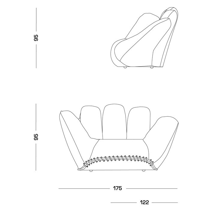 Дизайнерское кожаное кресло в форме руки Poltronova Joe Whip Armchair