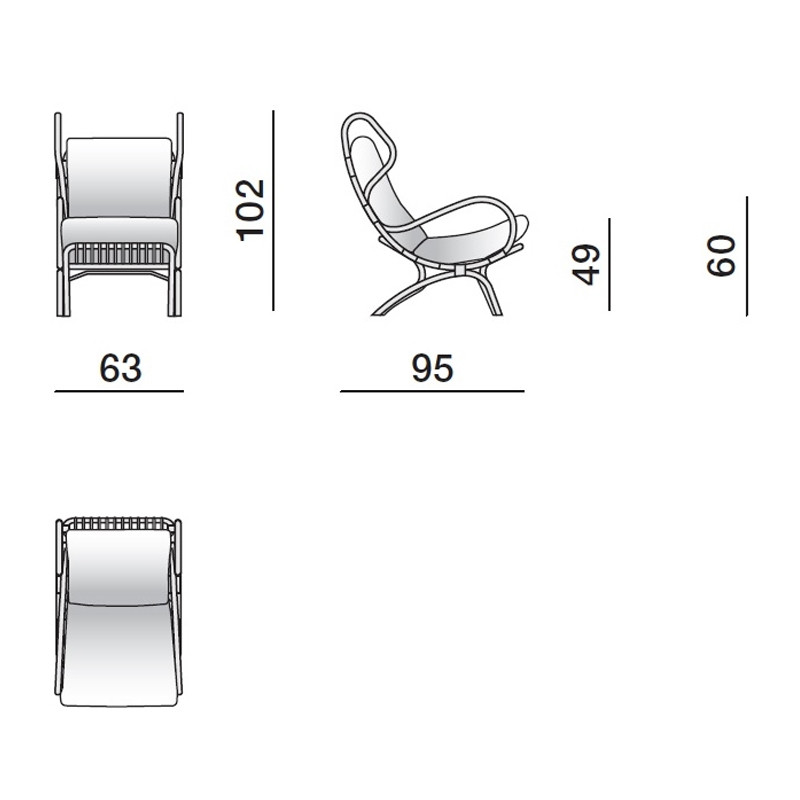 Дизайнерское кресло из ротанга Gio Ponti CONTINUUM D.163.7 BY BONACINA 1889 Armchair