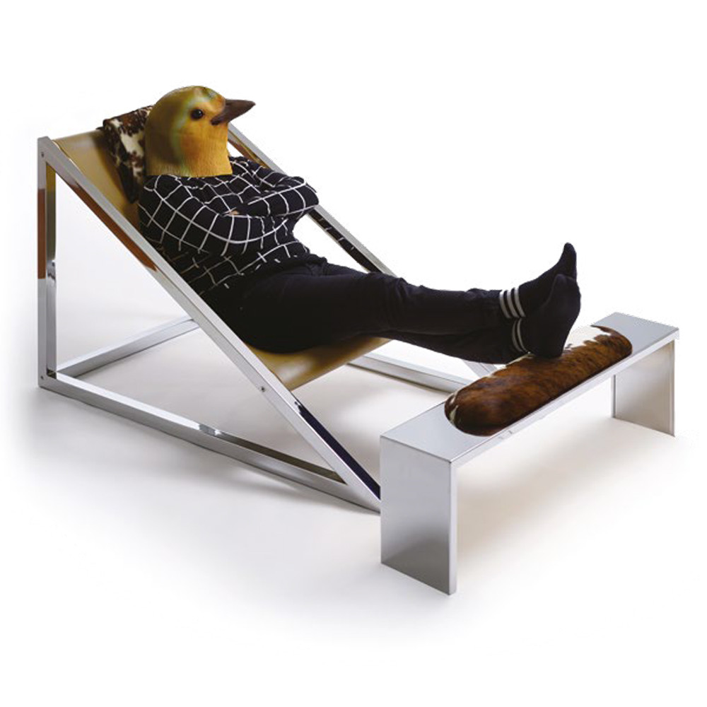 Дизайнерское кресло на металлическом каркасе с подставкой для ног Poltronova Mies Armchair