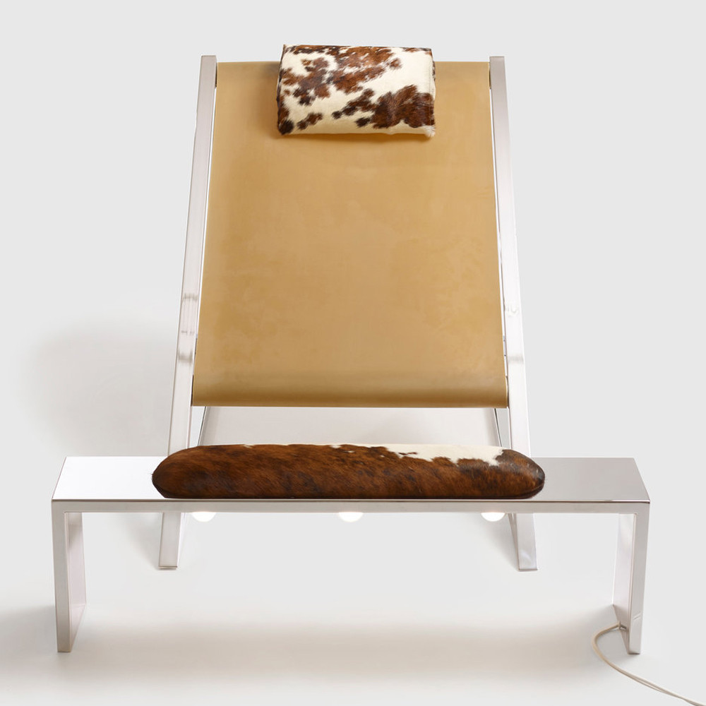 Дизайнерское кресло на металлическом каркасе с подставкой для ног Poltronova Mies Armchair