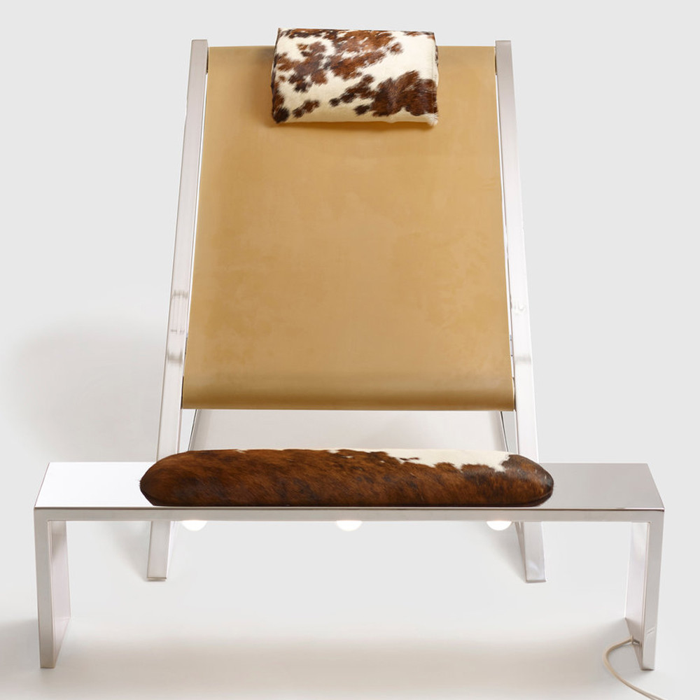 Дизайнерское кресло на металлическом каркасе с подставкой для ног Poltronova Mies Armchair