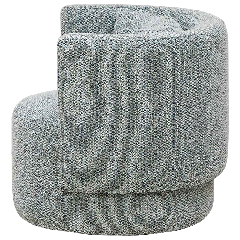 Дизайнерское мягкое кресло с круглой мягкой спинкой в голубой пестрой обивке Roux Round Armchair
