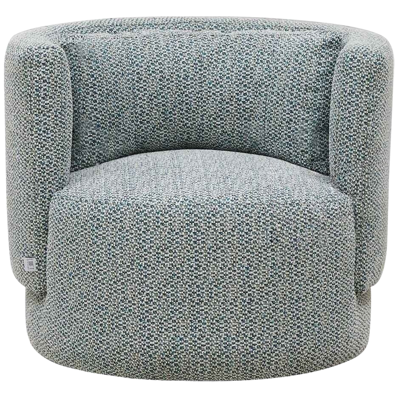 Дизайнерское мягкое кресло с круглой мягкой спинкой в голубой пестрой обивке Roux Round Armchair