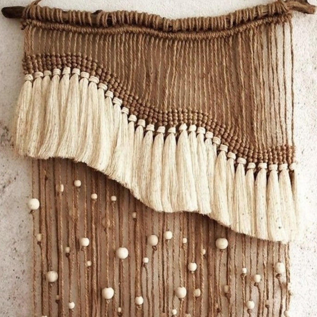 Дизайнерское Панно Дюна Макраме из нитей и бусин Wall Panel Dune