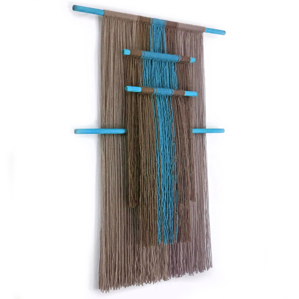 Дизайнерское Панно Макраме из хлопковых нитей Japan Wall Panel Blue