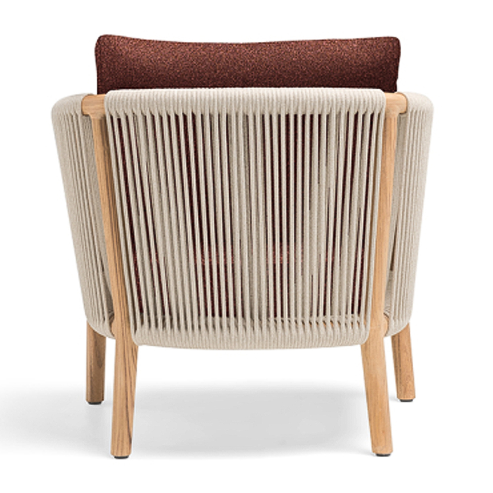 Дизайнерское уличное кресло из массива дерева с веревочной спинкой BOBOLI Armchair