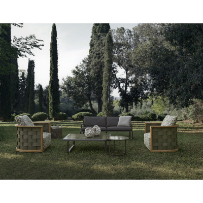 Дизайнерское уличное кресло из массива дерева с плетеной спинкой PALINFRASCA Armchair
