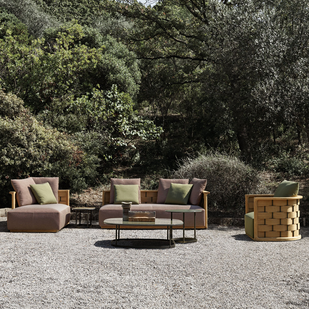 Дизайнерское уличное кресло из массива дерева с плетеной спинкой PALINFRASCA Armchair