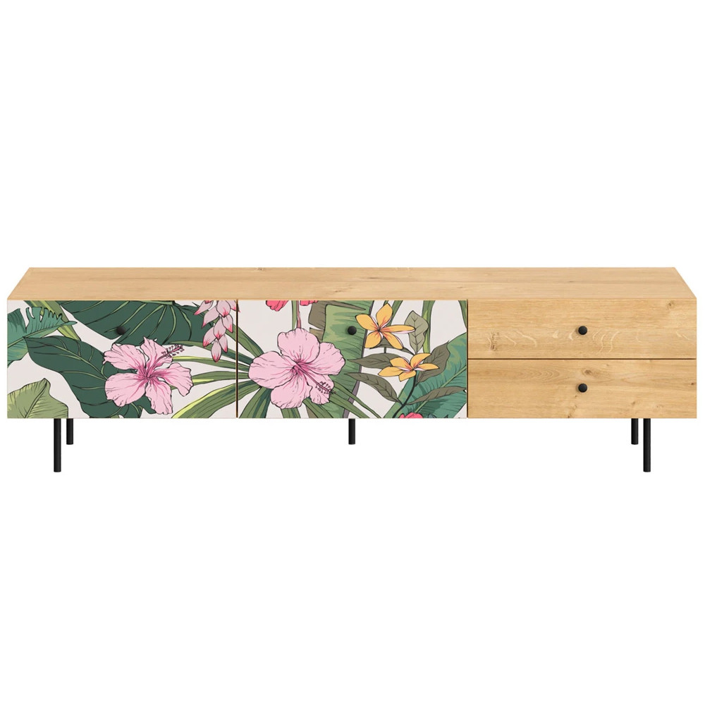 Длинная ТВ-тумба с принтом на ящиках Elise TV Stand