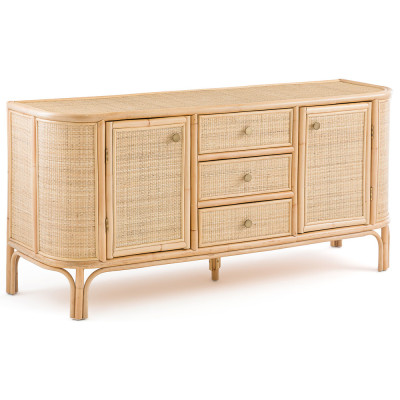 Длинный комод из ротанга с дверцами и ящиками Simone Rattan Chest of Drawers