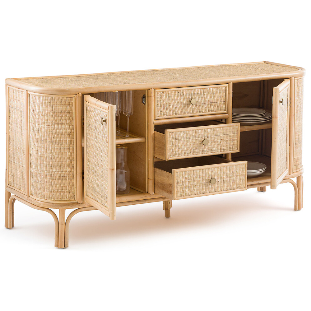 Длинный комод из ротанга с дверцами и ящиками Simone Rattan Chest of Drawers