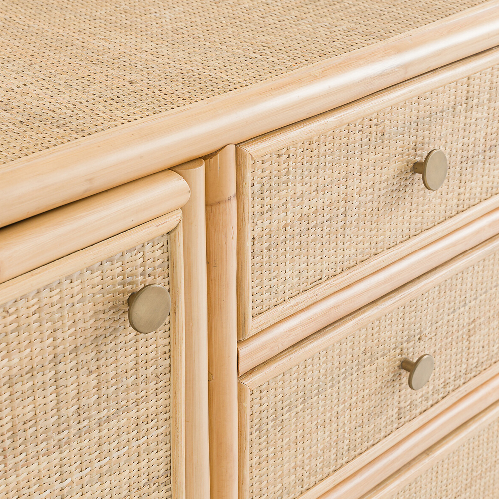 Длинный комод из ротанга с дверцами и ящиками Simone Rattan Chest of Drawers