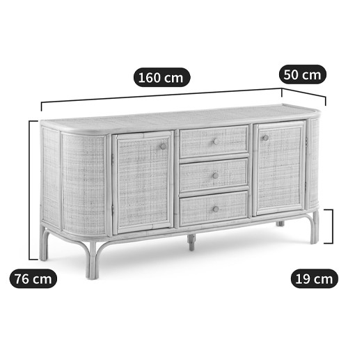 Длинный комод из ротанга с дверцами и ящиками Simone Rattan Chest of Drawers