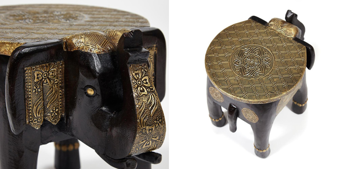 Журнальный стол Antique Indian Brass Mango Wood Elephant Table