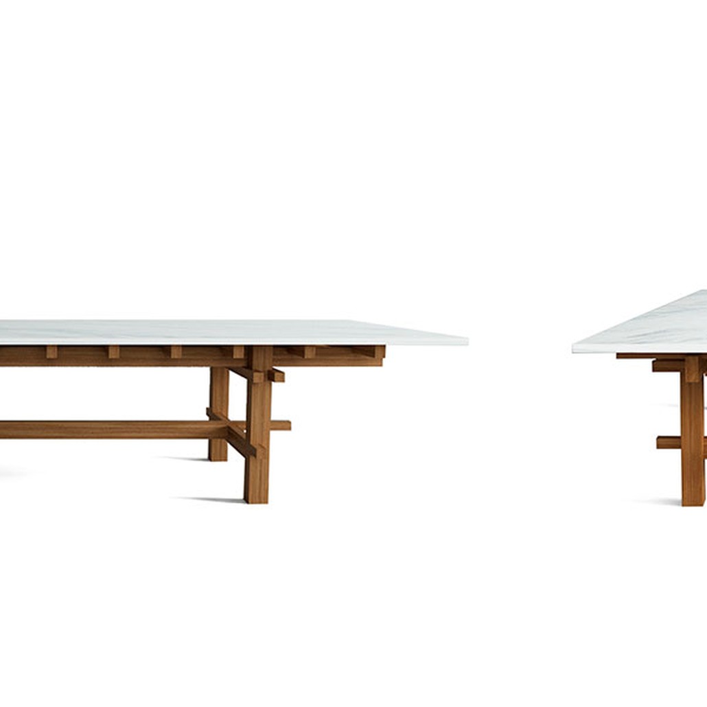 Журнальный стол из дерева с каменной столешницей Minka Table