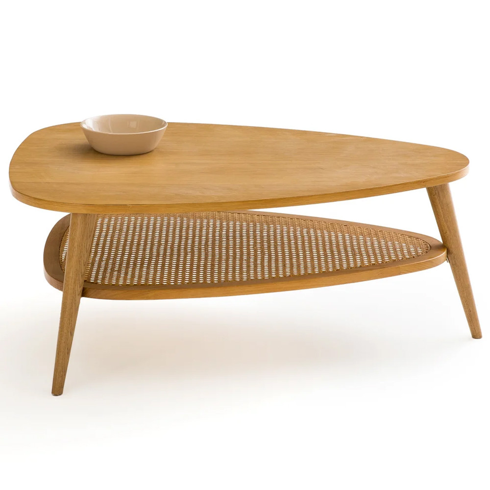 Журнальный стол из массива дуба и декором из плетеного ротанга Reyer Rattan Coffee Table