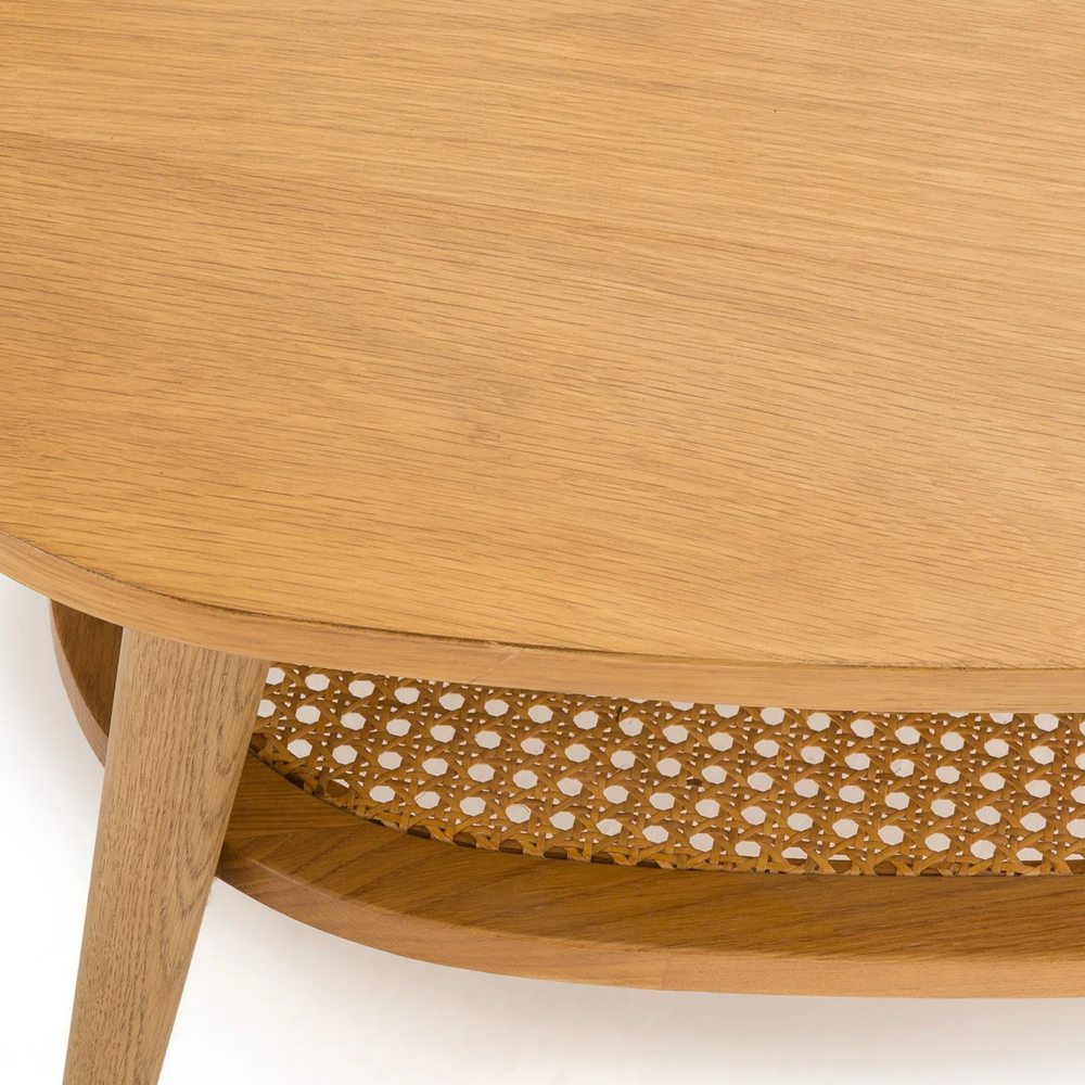 Журнальный стол из массива дуба и декором из плетеного ротанга Reyer Rattan Coffee Table