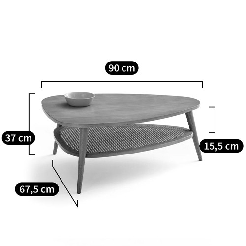 Журнальный стол из массива дуба и декором из плетеного ротанга Reyer Rattan Coffee Table