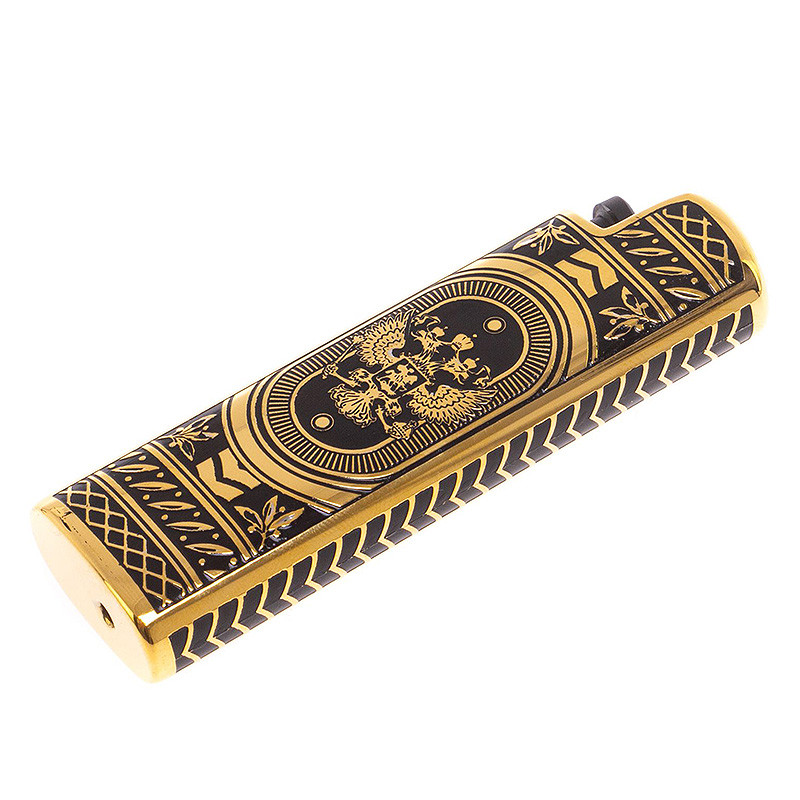 Зажигалка газовая с гравировкой Герба РФ в деревянной коробке Metal Lighters