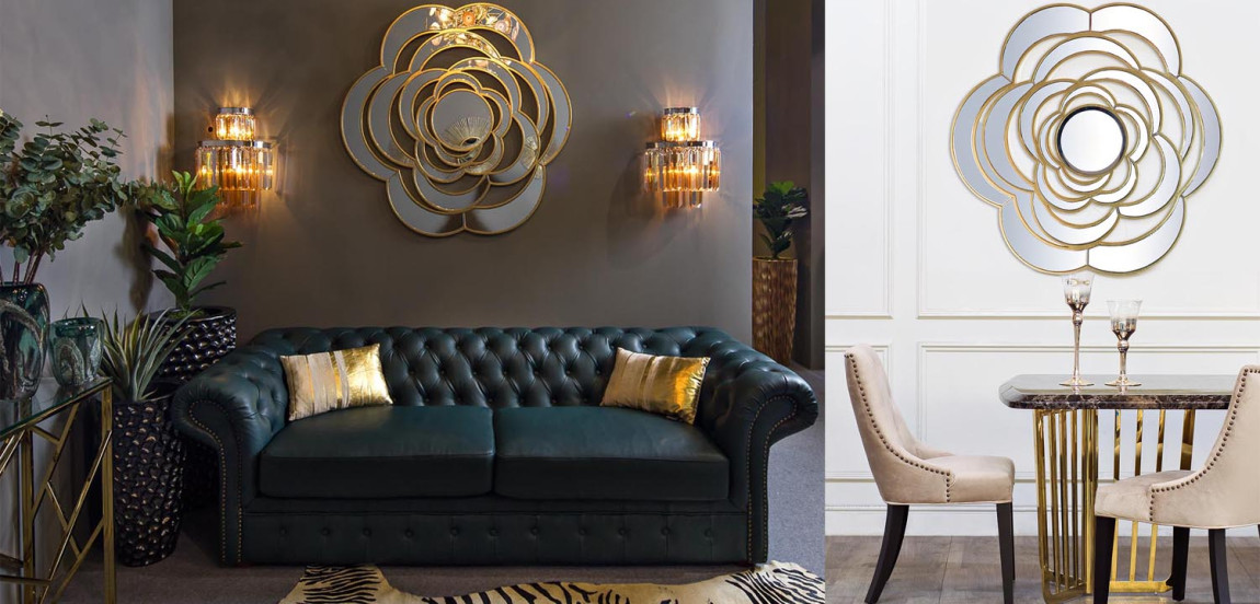 Зеркало Mirrored Flower Gold