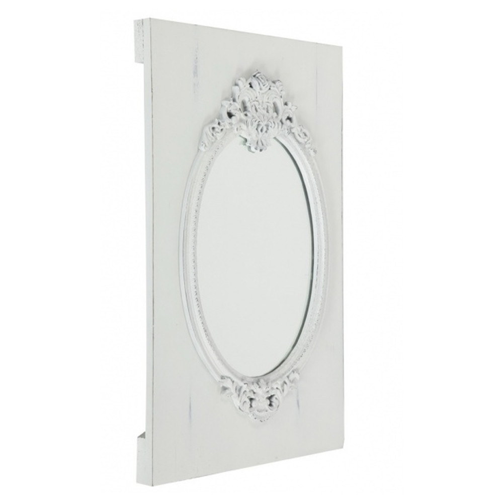 Зеркало белое овальное в прямоугольной деревянной раме с легкими потертостями White Provence