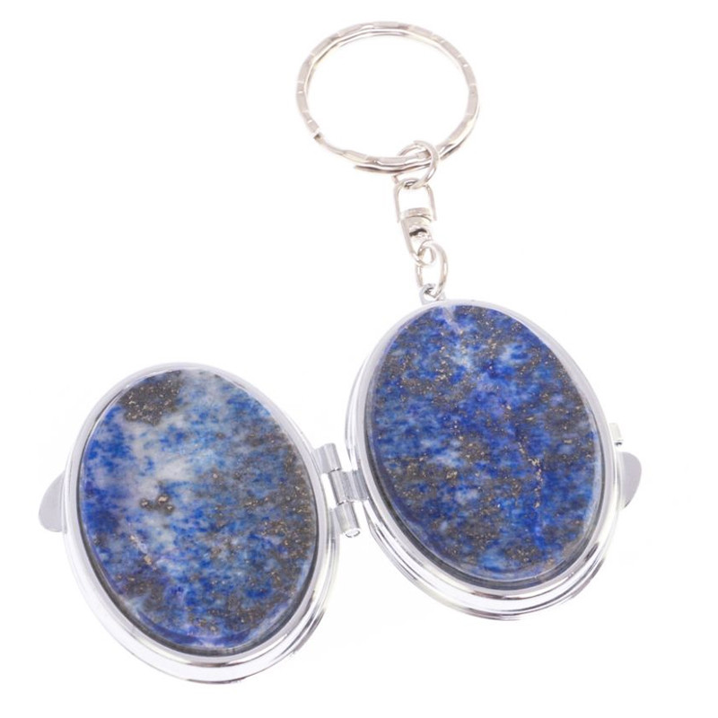 Зеркало брелок карманное двухстороннее из натурального камня Лазурит Stone Mirrors