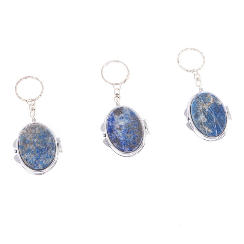 Зеркало брелок карманное двухстороннее из натурального камня Лазурит Stone Mirrors