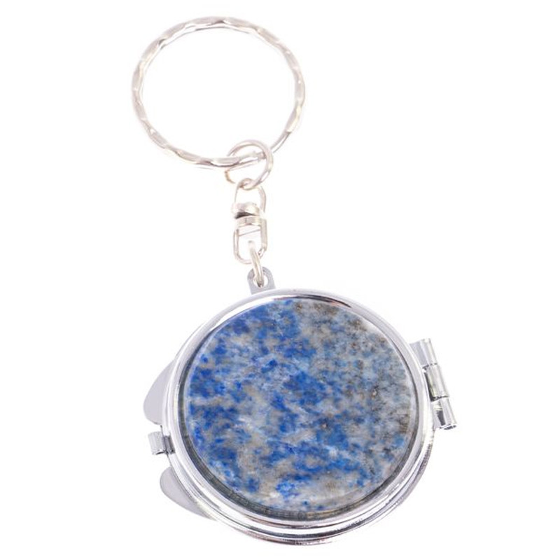 Зеркало брелок карманное двухстороннее из натурального камня Лазурит Stone Mirrors