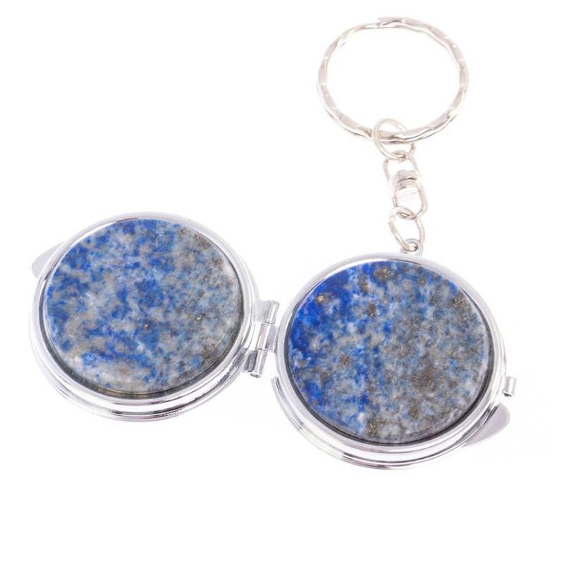Зеркало брелок карманное двухстороннее из натурального камня Лазурит Stone Mirrors