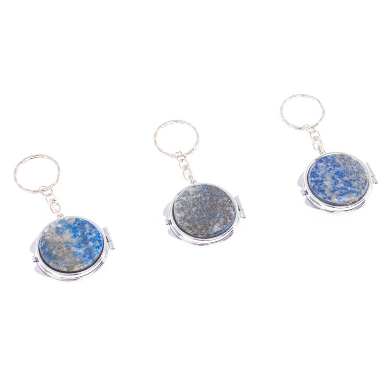 Зеркало брелок карманное двухстороннее из натурального камня Лазурит Stone Mirrors