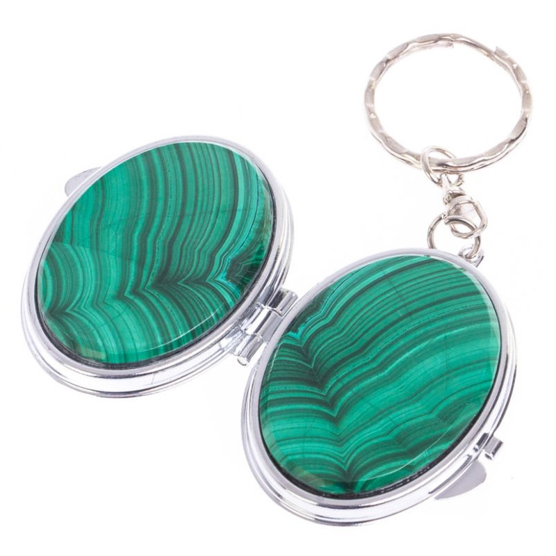 Зеркало брелок карманное двухстороннее из натурального камня Малахит Stone Mirrors