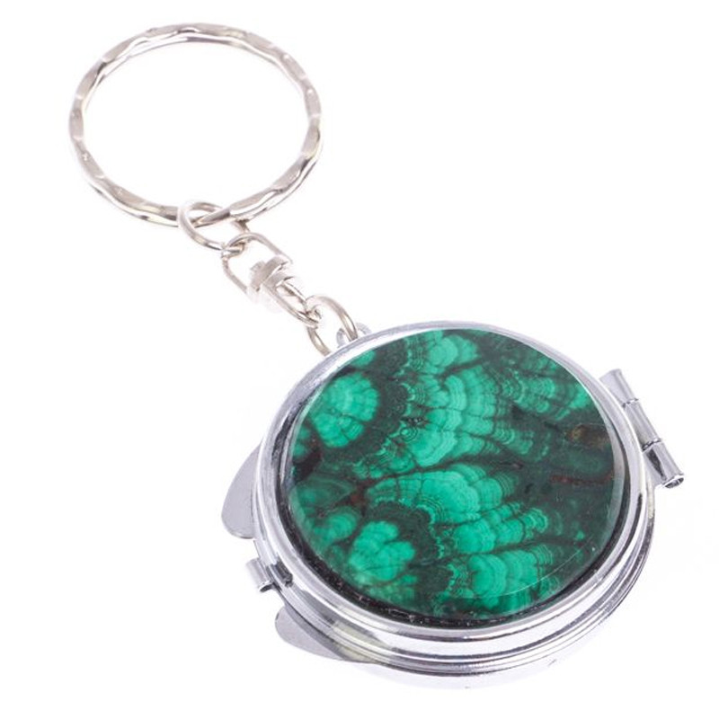 Зеркало брелок карманное двухстороннее из натурального камня Малахит Stone Mirrors