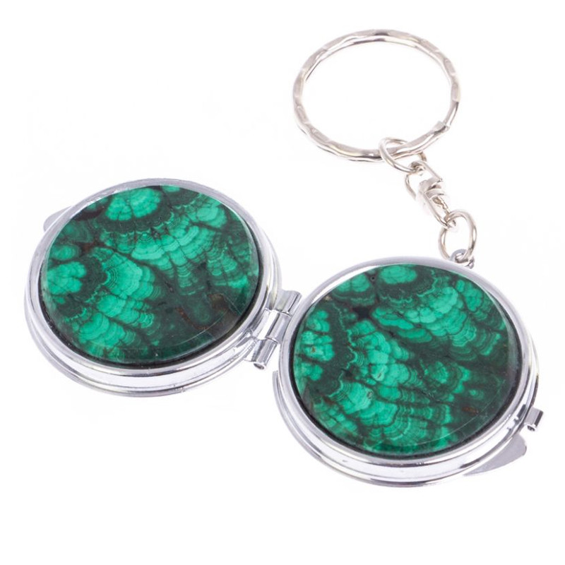 Зеркало брелок карманное двухстороннее из натурального камня Малахит Stone Mirrors