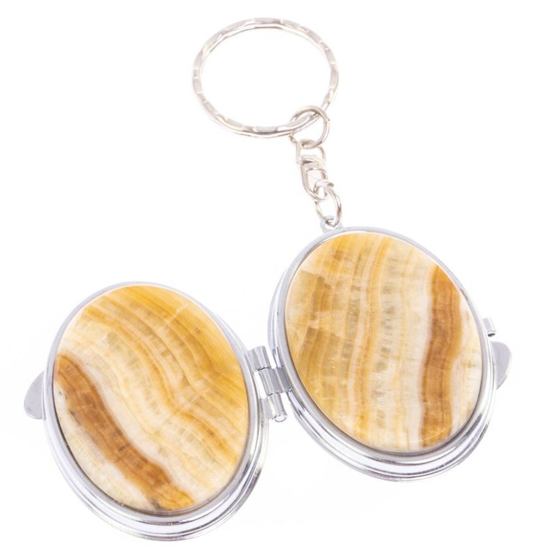 Зеркало брелок карманное двухстороннее из натурального камня Оникс Silver Stone Mirrors