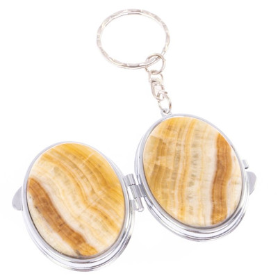 Зеркало брелок карманное двухстороннее из натурального камня Оникс Silver Stone Mirrors