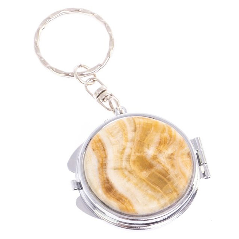 Зеркало брелок карманное двухстороннее из натурального камня Оникс Silver Stone Mirrors