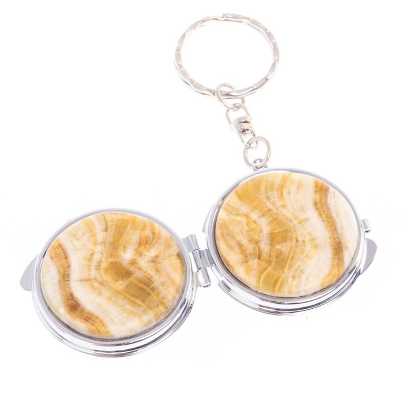Зеркало брелок карманное двухстороннее из натурального камня Оникс Silver Stone Mirrors