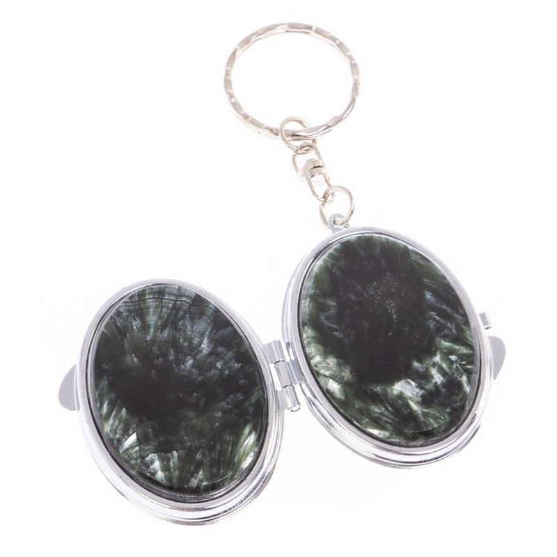 Зеркало брелок карманное двухстороннее из натурального камня Серафинит Stone Mirrors