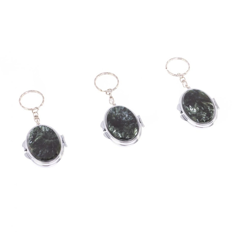 Зеркало брелок карманное двухстороннее из натурального камня Серафинит Stone Mirrors